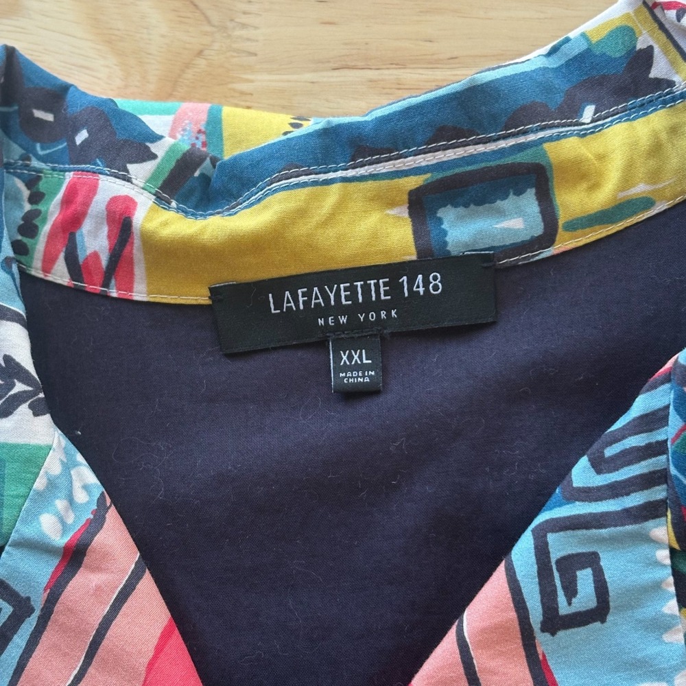 Lafayette 148 New York XXL Abstract Geometric Cotton 2 Piece Top Coulotte Set - Picture 8 of 16